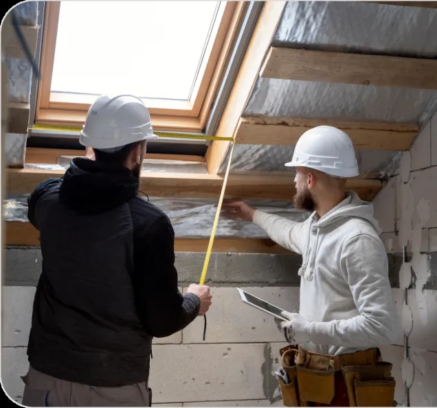 Two installers measuring for a VELUX skylight